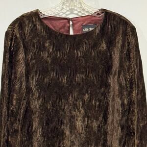 CitiDress Vtg‎ Crinkle Velvet Tunic Top Chocolate Brown Velvet Size 10 Pullover